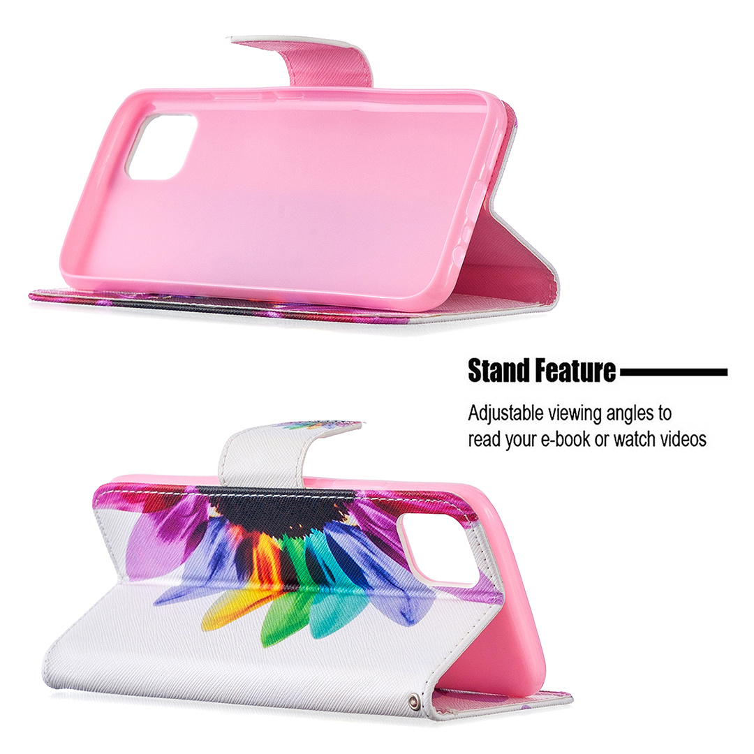 Oppo Realme C11 Case, Colorful Flip Leather PU Wallet Magnetic Phone Bag Cover - Sun flower