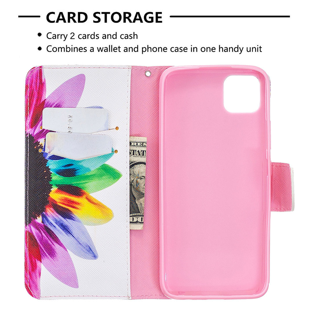 Oppo Realme C11 Case, Colorful Flip Leather PU Wallet Magnetic Phone Bag Cover - Sun flower