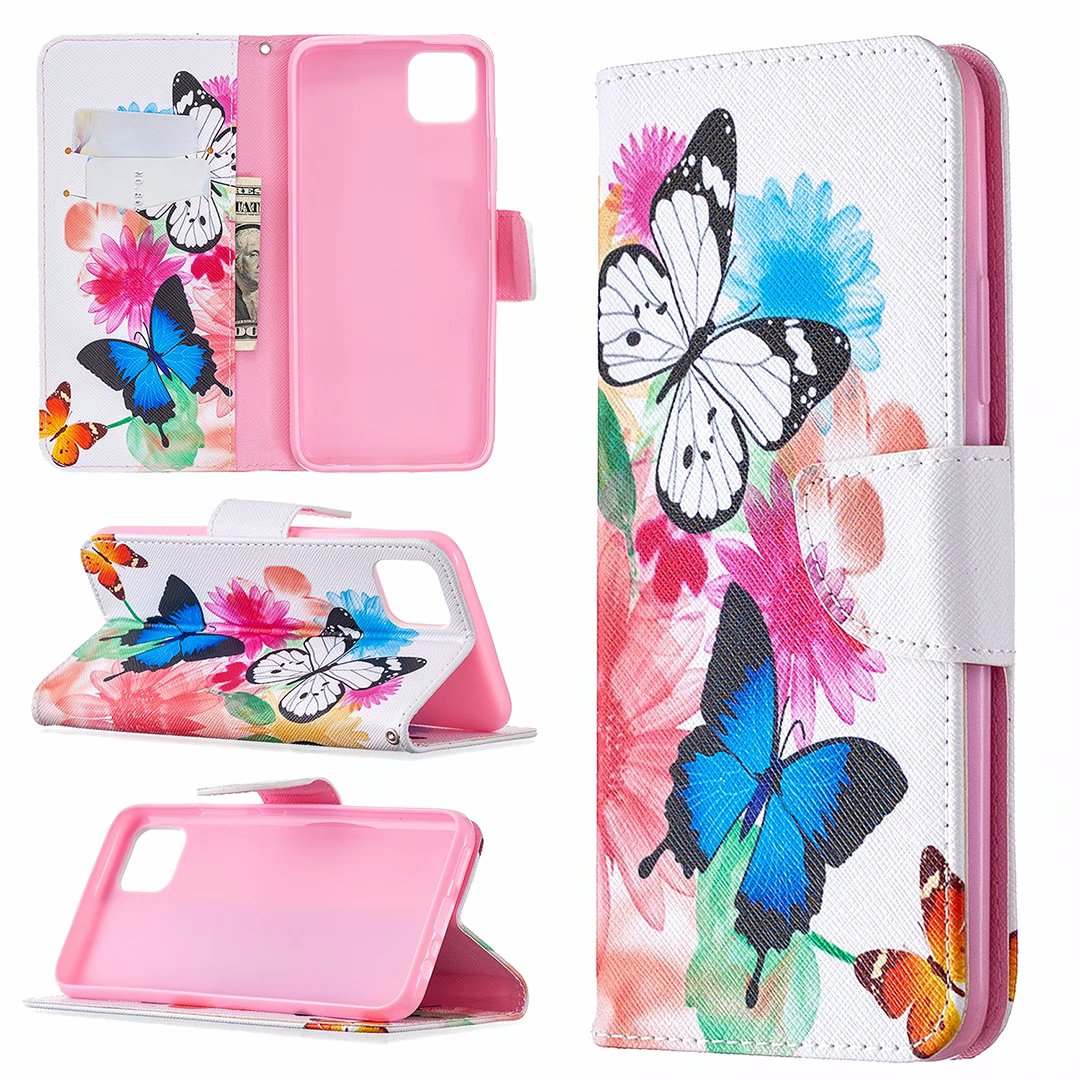Oppo Realme C11 Case, Colorful Flip Leather PU Wallet Magnetic Phone Bag Cover - Flower Butterfly