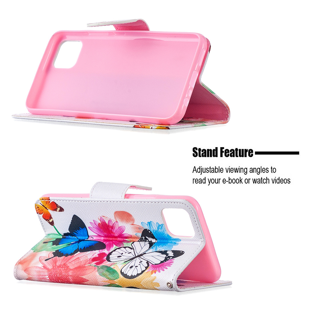 Oppo Realme C11 Case, Colorful Flip Leather PU Wallet Magnetic Phone Bag Cover - Flower Butterfly