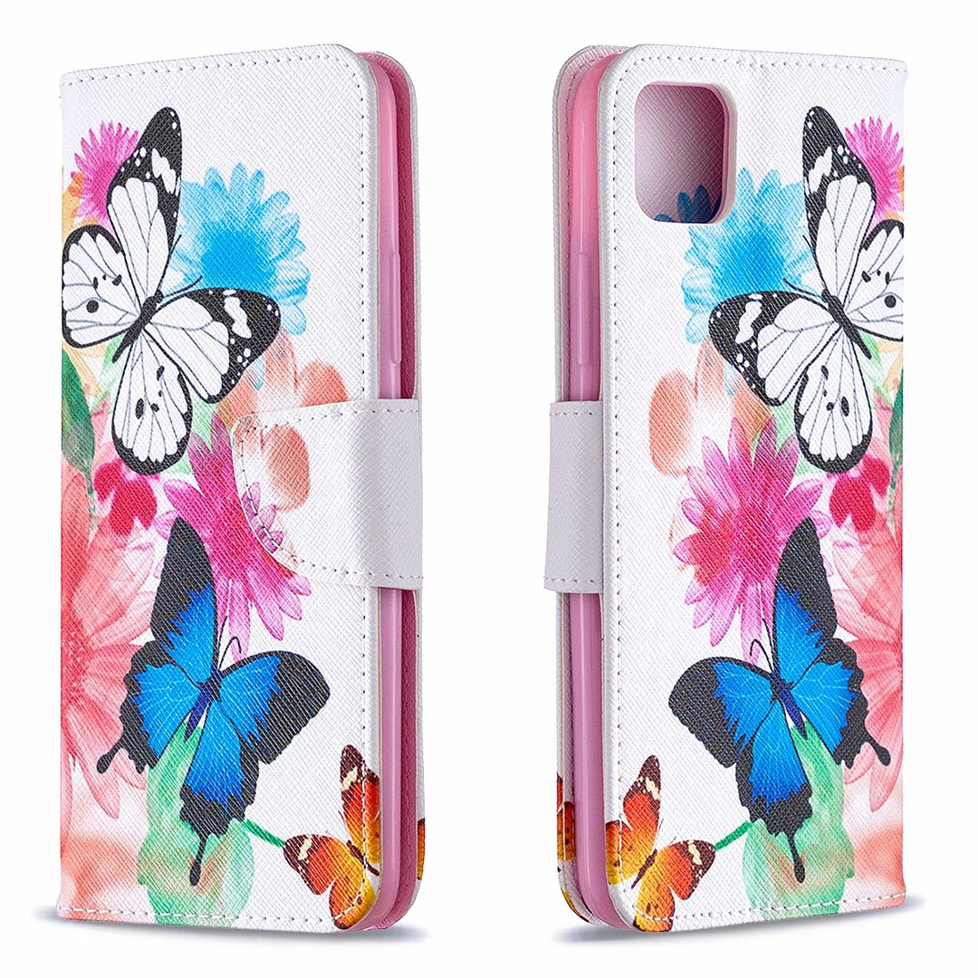 Oppo Realme C11 Case, Colorful Flip Leather PU Wallet Magnetic Phone Bag Cover - Flower Butterfly