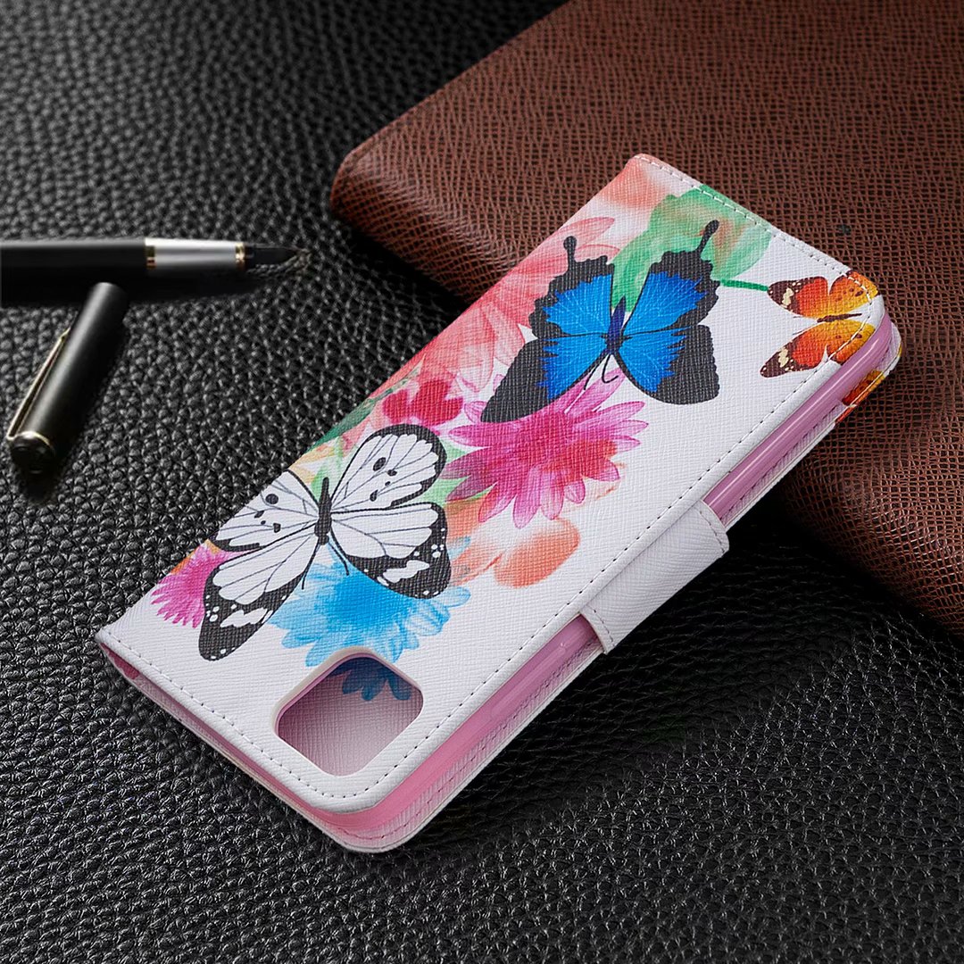 Oppo Realme C11 Case, Colorful Flip Leather PU Wallet Magnetic Phone Bag Cover - Flower Butterfly