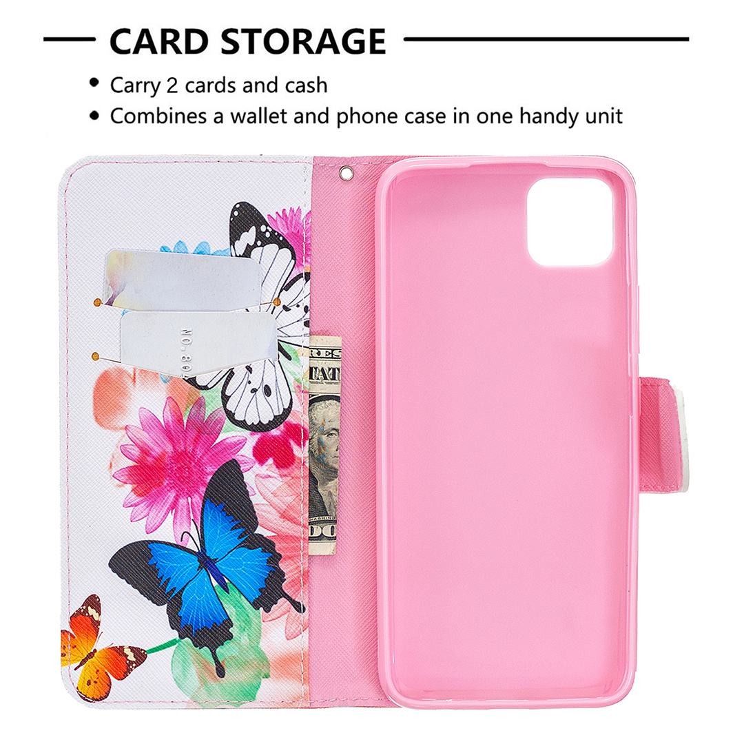 Oppo Realme C11 Case, Colorful Flip Leather PU Wallet Magnetic Phone Bag Cover - Flower Butterfly