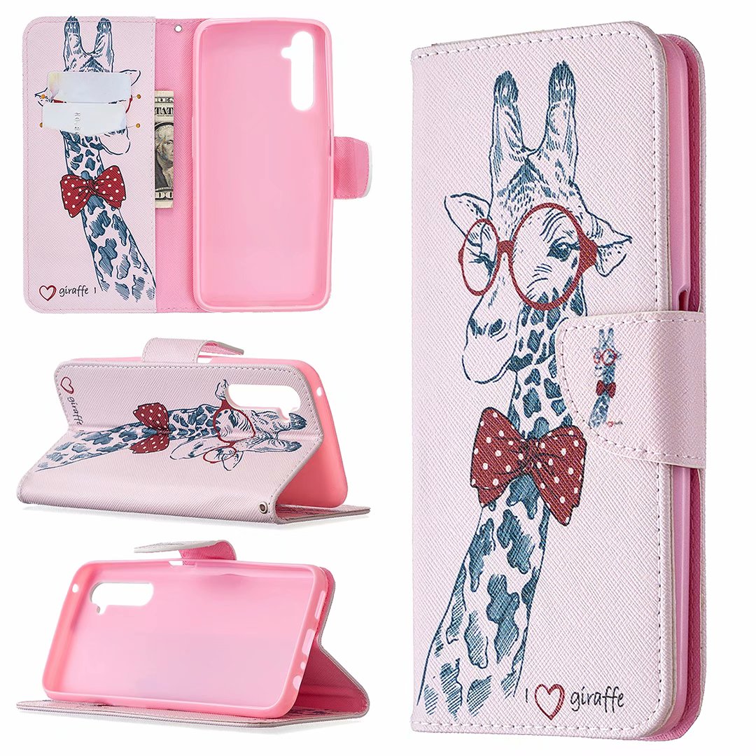 Oppo Realme 6 Pro Case, Colorful Flip PU Leather Wallet Magnetic Phone Bag Cover - Giraffe