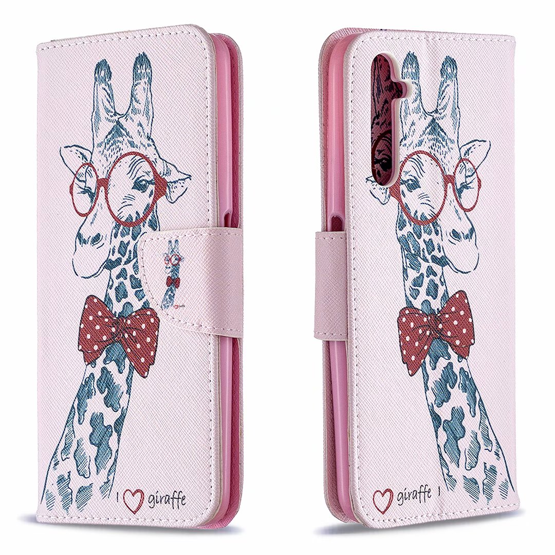 Oppo Realme 6 Pro Case, Colorful Flip PU Leather Wallet Magnetic Phone Bag Cover - Giraffe