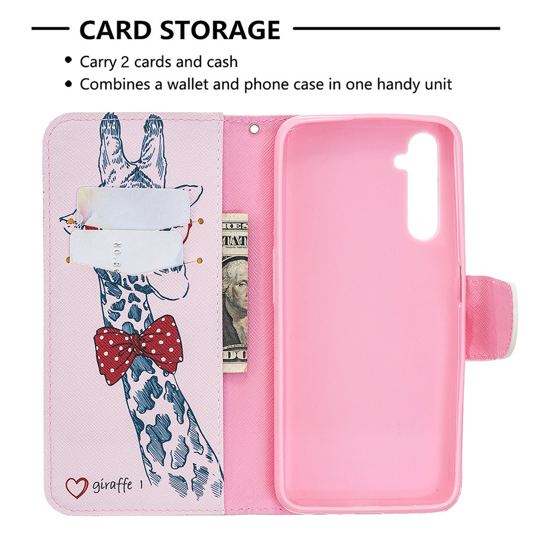 Oppo Realme 6 Pro Case, Colorful Flip PU Leather Wallet Magnetic Phone Bag Cover - Giraffe