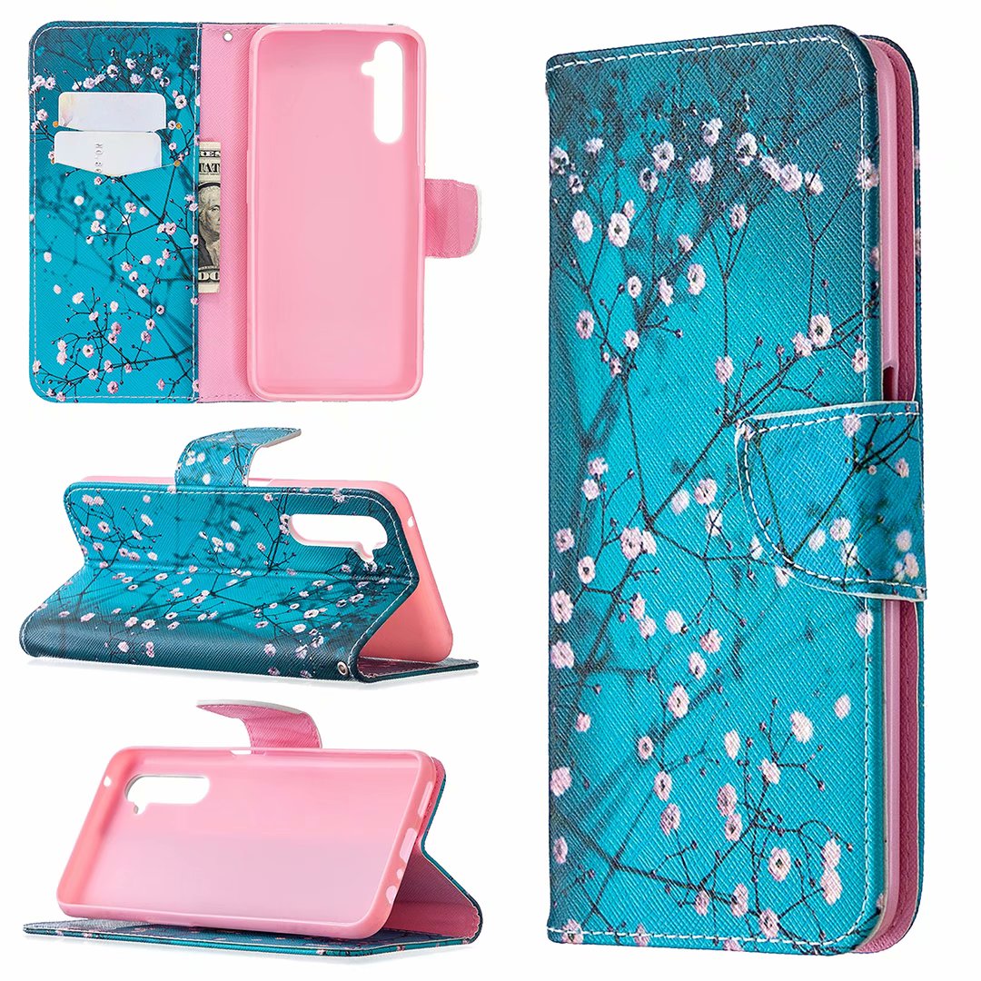 Oppo Realme 6 Pro Case, Colorful Flip PU Leather Wallet Magnetic Phone Bag Cover - Plum Flower