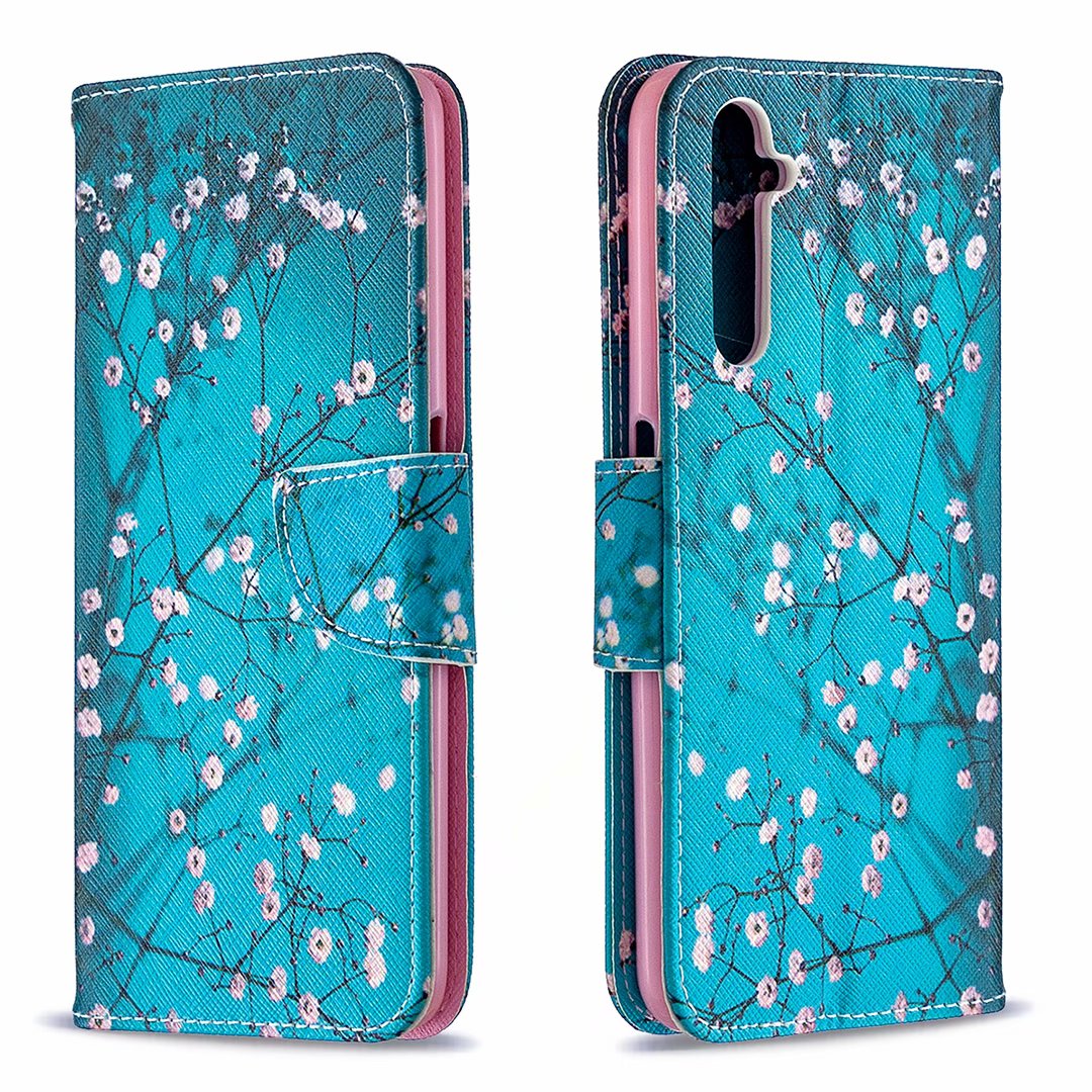 Oppo Realme 6 Pro Case, Colorful Flip PU Leather Wallet Magnetic Phone Bag Cover - Plum Flower