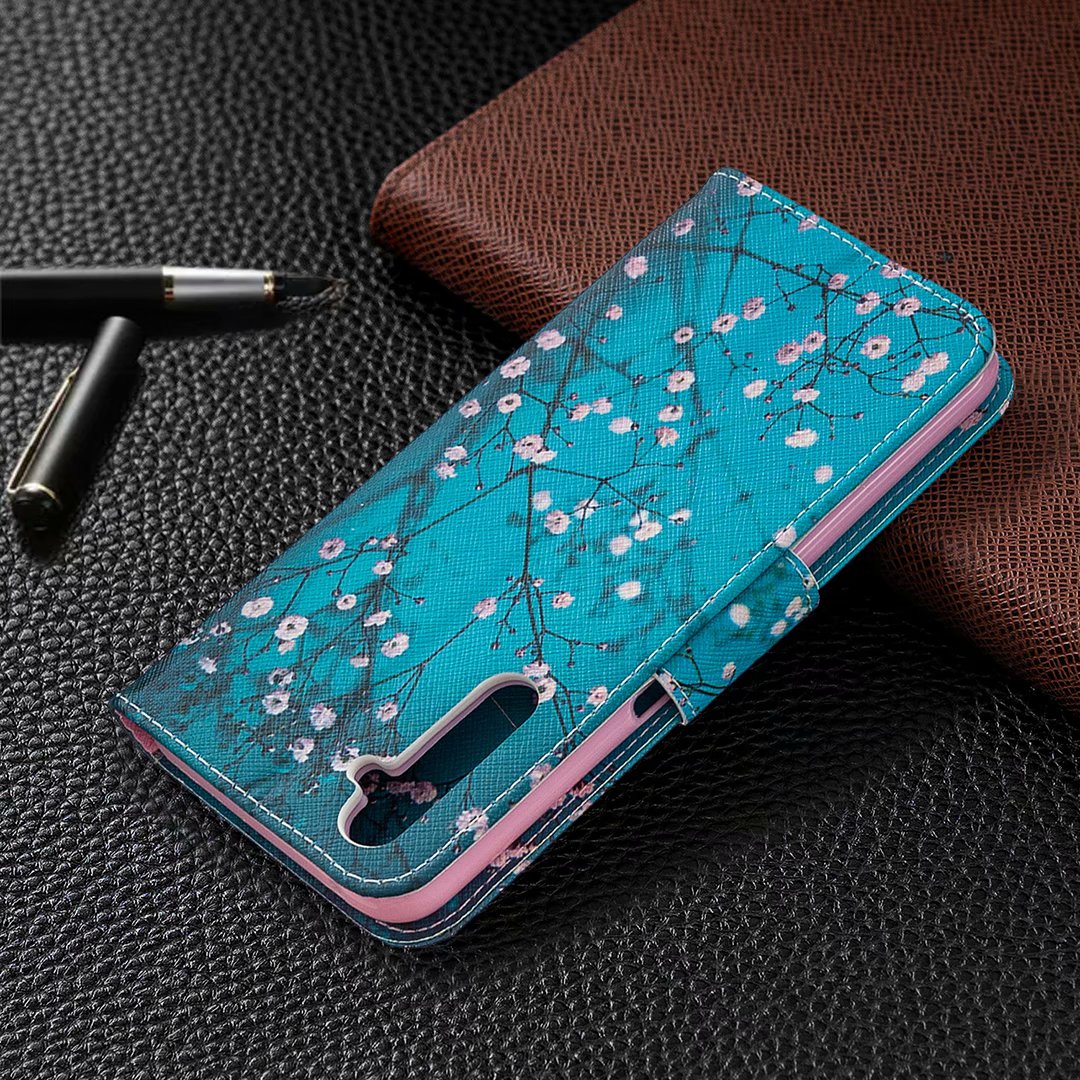 Oppo Realme 6 Pro Case, Colorful Flip PU Leather Wallet Magnetic Phone Bag Cover - Plum Flower