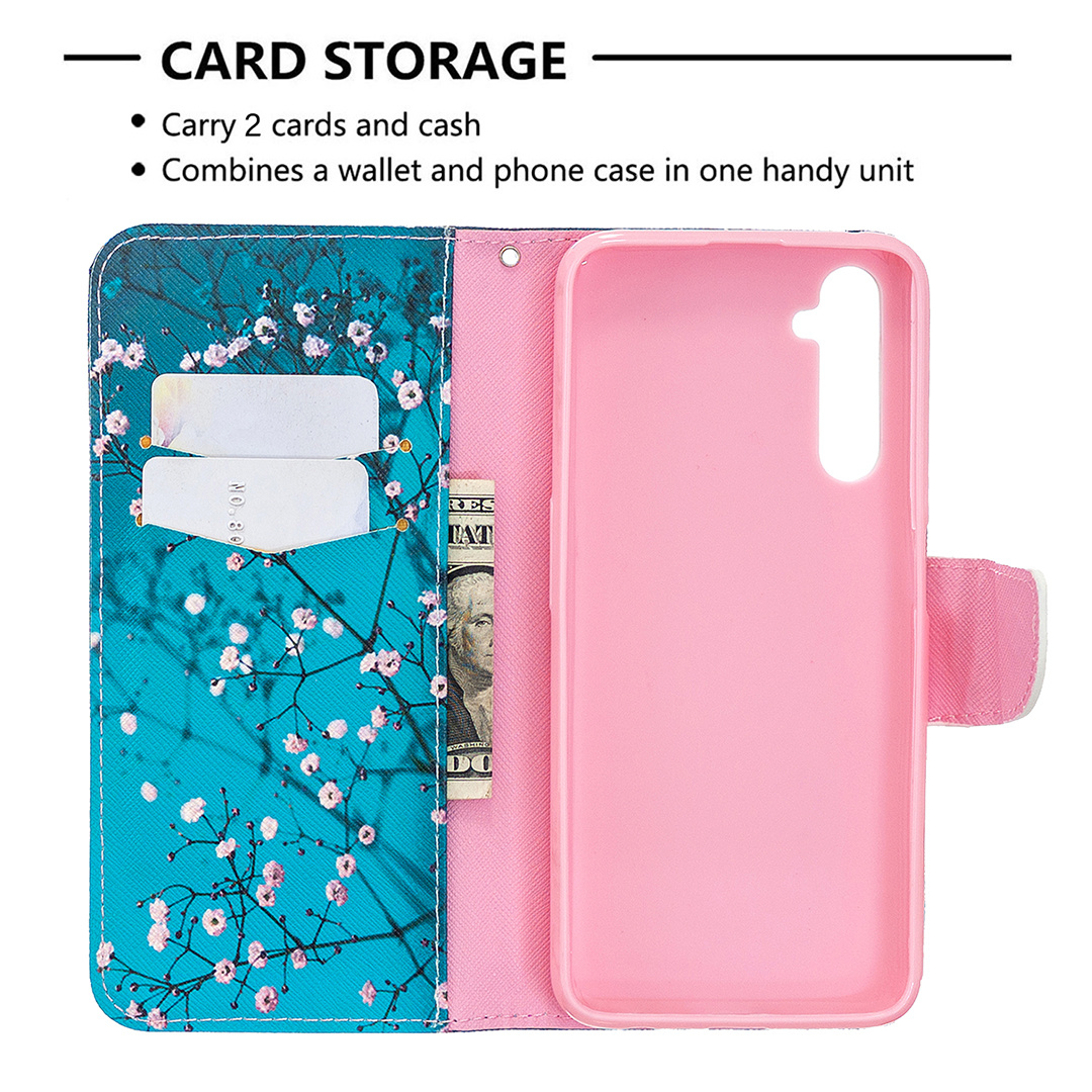 Oppo Realme 6 Pro Case, Colorful Flip PU Leather Wallet Magnetic Phone Bag Cover - Plum Flower