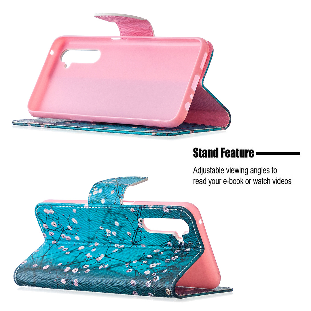 Oppo Realme 6 Pro Case, Colorful Flip PU Leather Wallet Magnetic Phone Bag Cover - Plum Flower