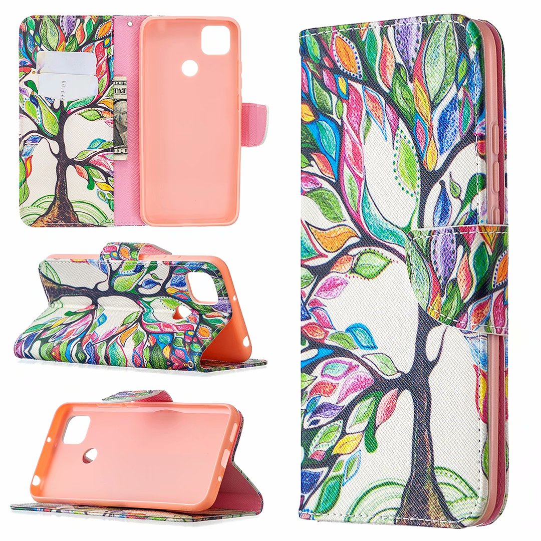 XiaoMi RedMi 9C Case, Flip PU Leather Wallet Magnetic Phone Bag Cover - Painting tree