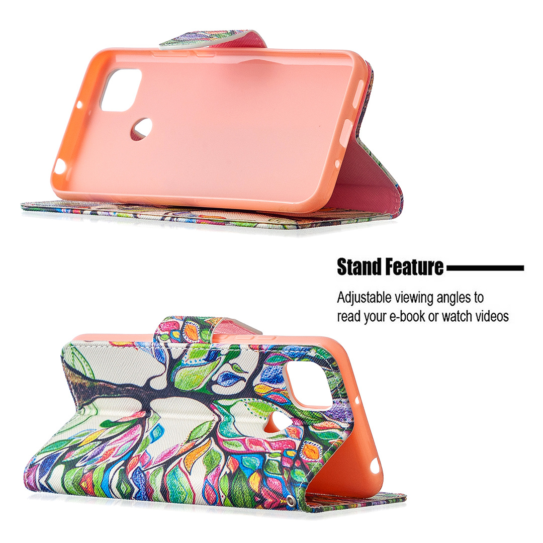 XiaoMi RedMi 9C Case, Flip PU Leather Wallet Magnetic Phone Bag Cover - Painting tree