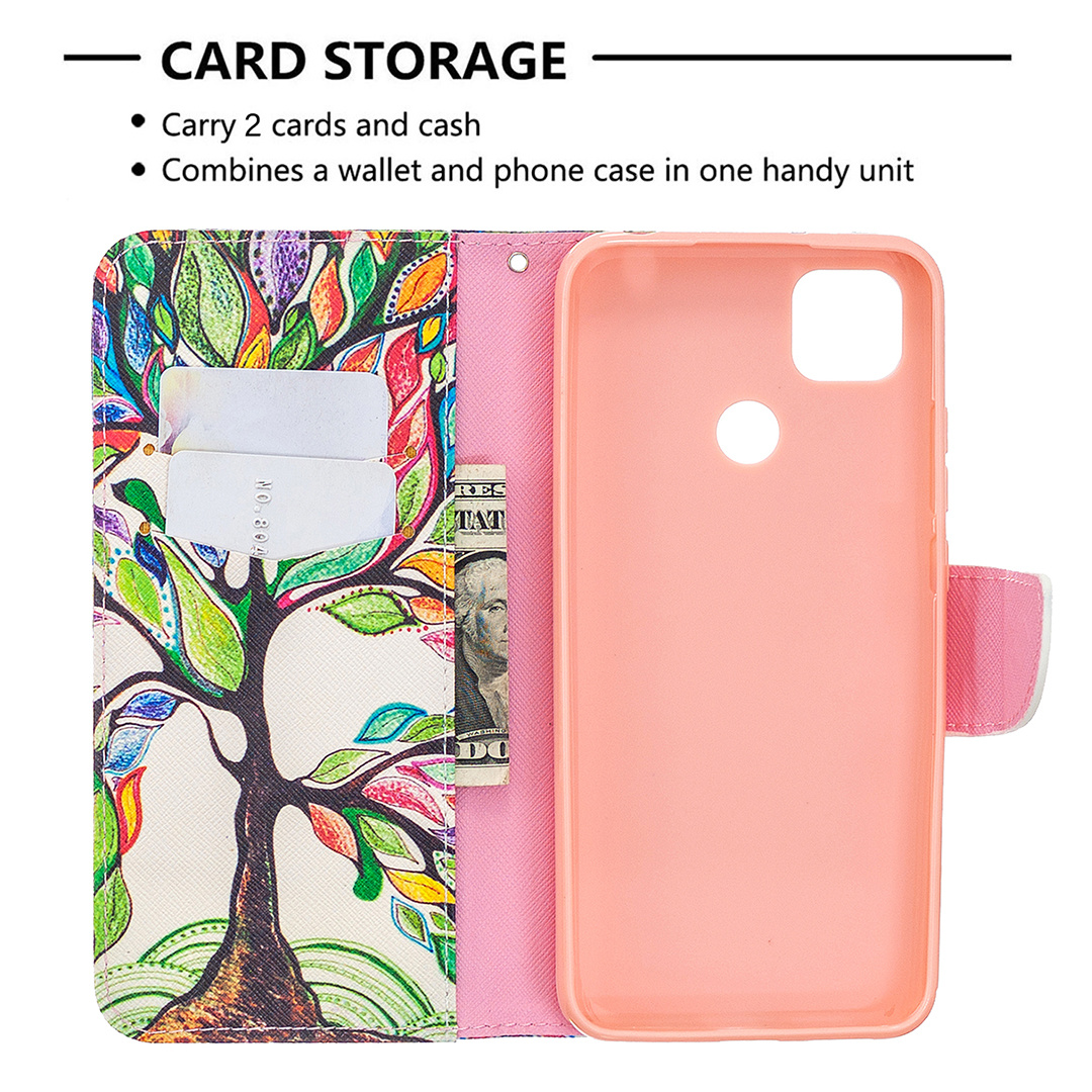 XiaoMi RedMi 9C Case, Flip PU Leather Wallet Magnetic Phone Bag Cover - Painting tree