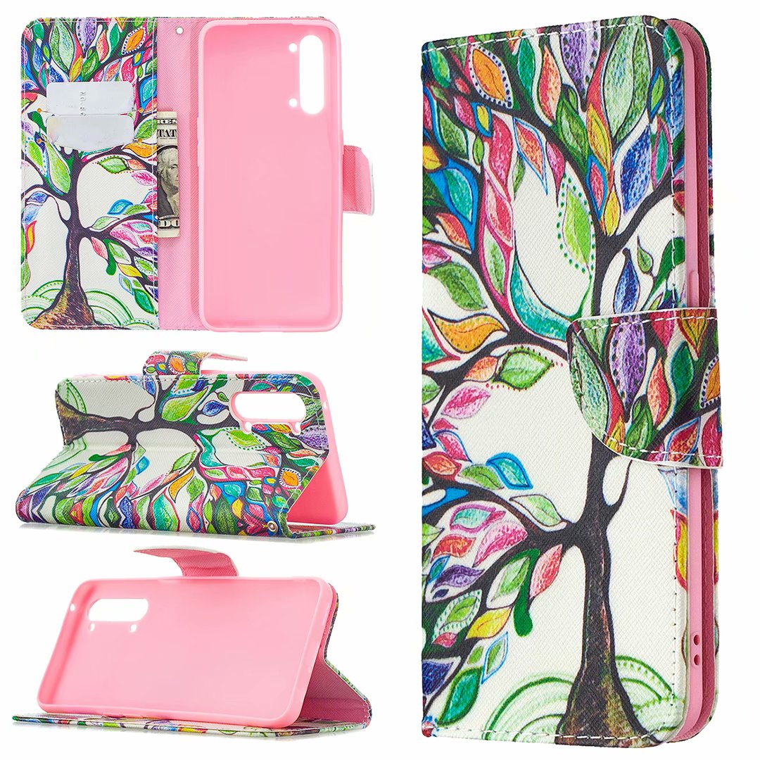 OPPO Find X2 Lite (6.4 Inch) Case, Flip PU Leather Wallet Magnetic Phone Bag Cover - Painting tree