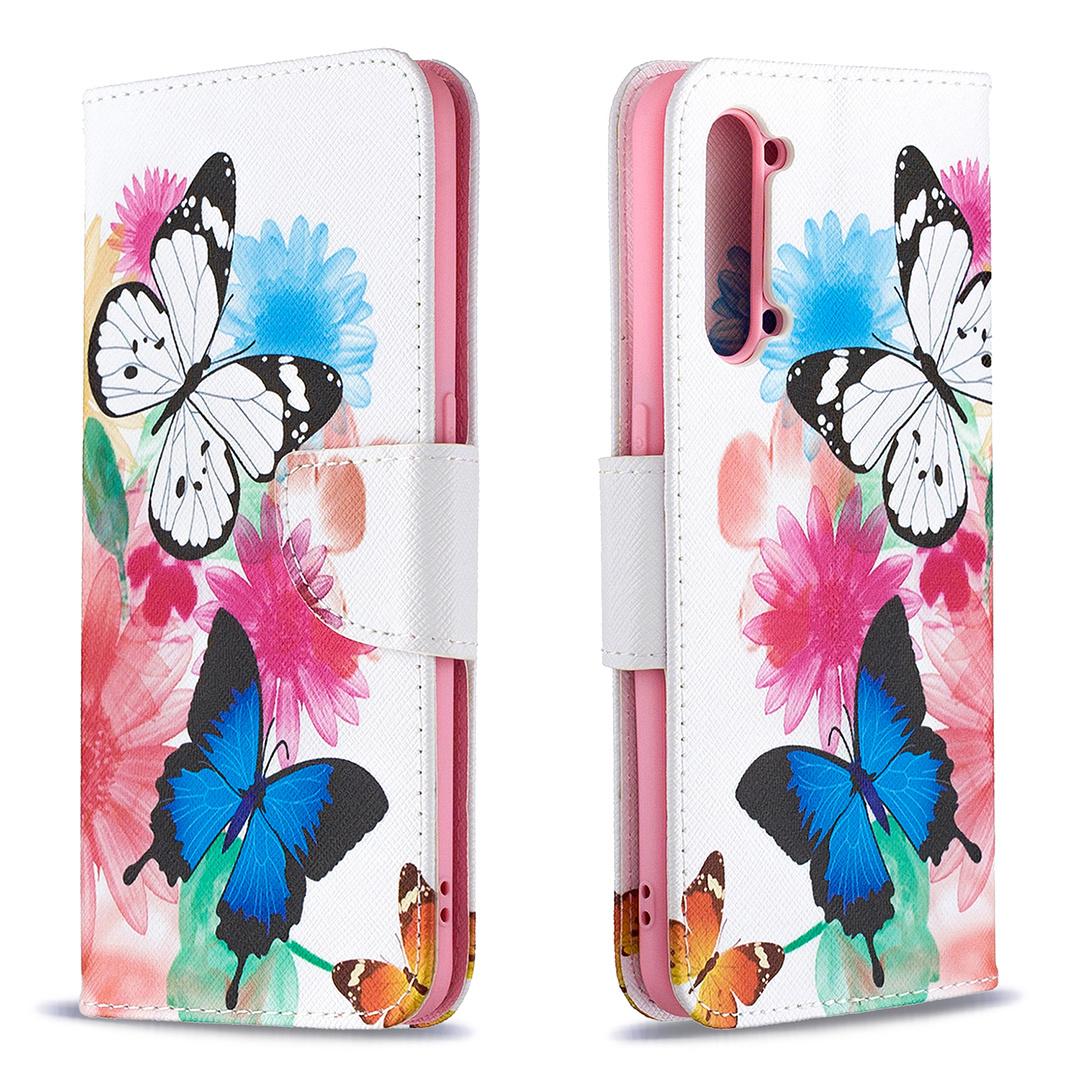 OPPO Find X2 Lite (6.4 Inch) Case, Flip PU Leather Wallet Magnetic Phone Cover - Flower Butterfly