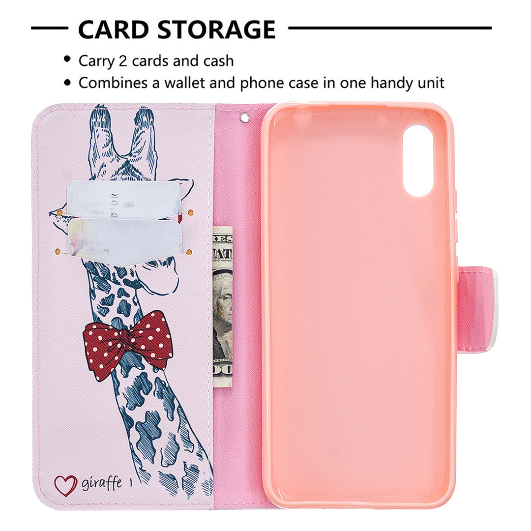 Xiaomi Redmi 9A Case, Colorful Flip PU Leather Wallet Magnetic Phone Bag Cover - Giraffe