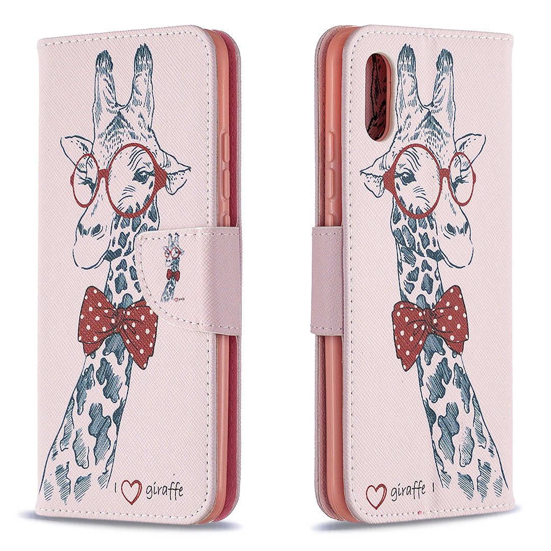Xiaomi Redmi 9A Case, Colorful Flip PU Leather Wallet Magnetic Phone Bag Cover - Giraffe