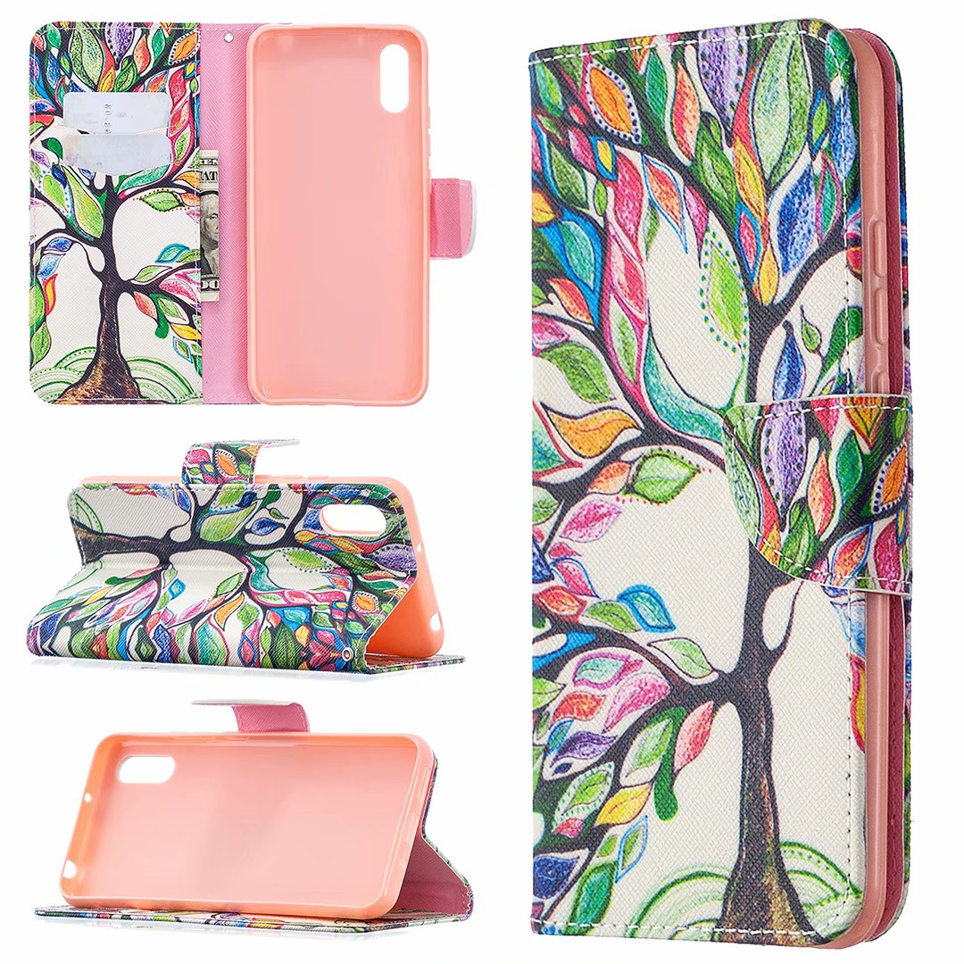 Xiaomi Redmi 9A Case, Colorful Flip PU Leather Wallet Magnetic Phone Bag Cover - Painting tree