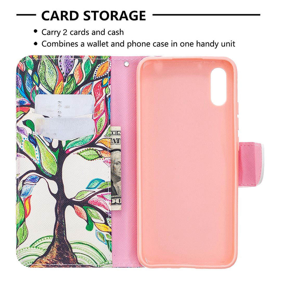 Xiaomi Redmi 9A Case, Colorful Flip PU Leather Wallet Magnetic Phone Bag Cover - Painting tree