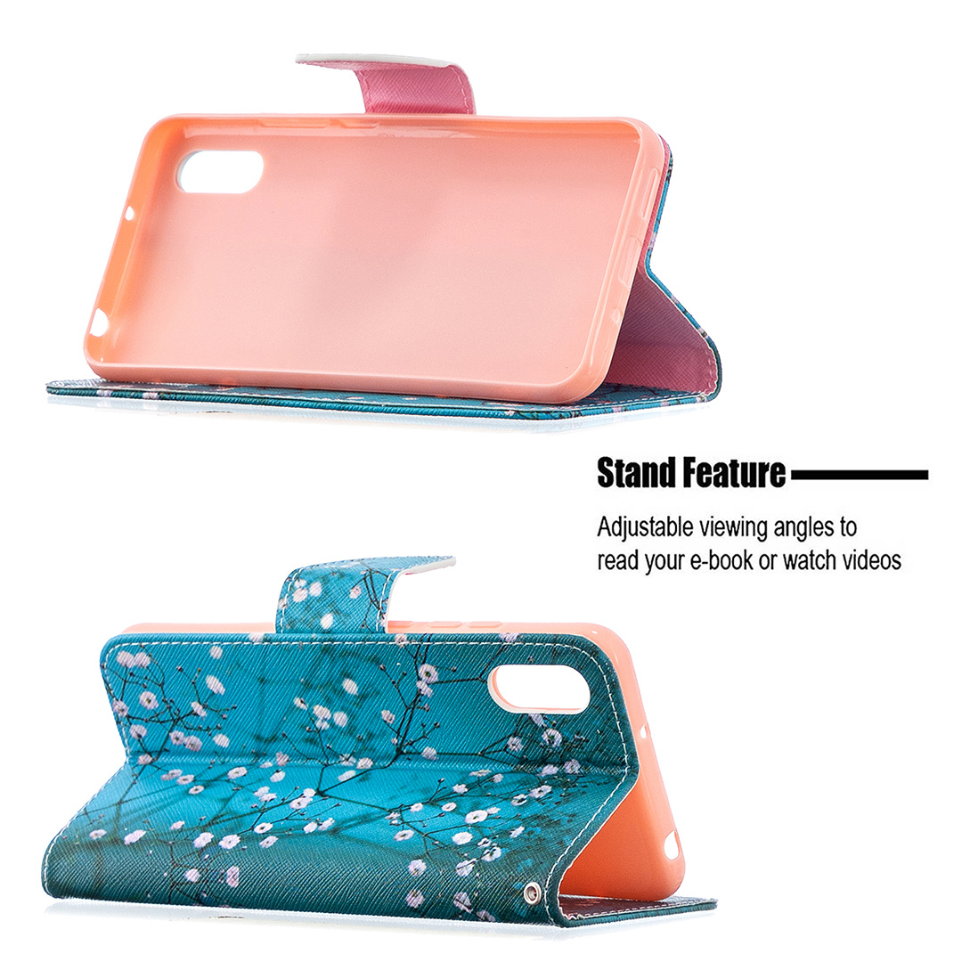 Xiaomi Redmi 9A Case, Colorful Flip PU Leather Wallet Magnetic Phone Bag Cover - Plum Flower