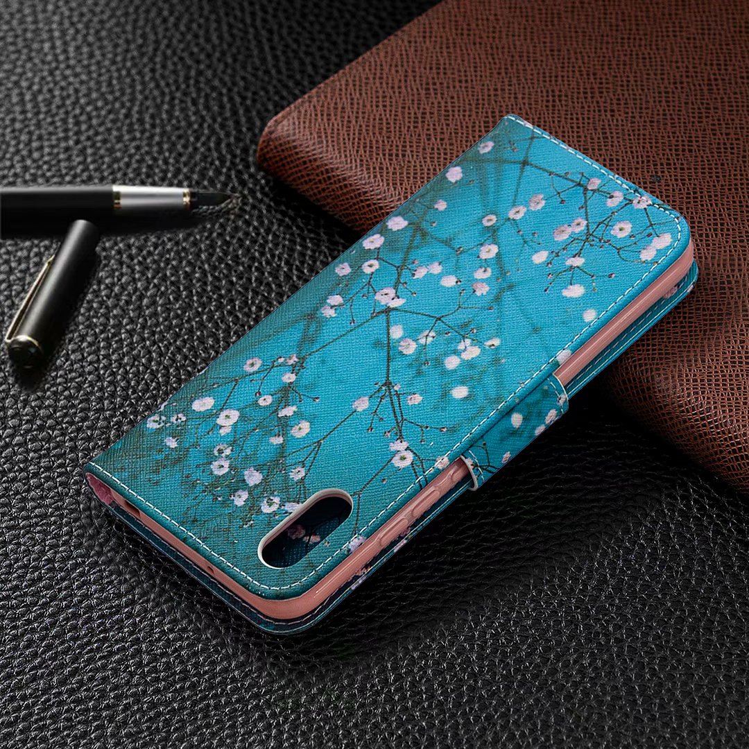 Xiaomi Redmi 9A Case, Colorful Flip PU Leather Wallet Magnetic Phone Bag Cover - Plum Flower