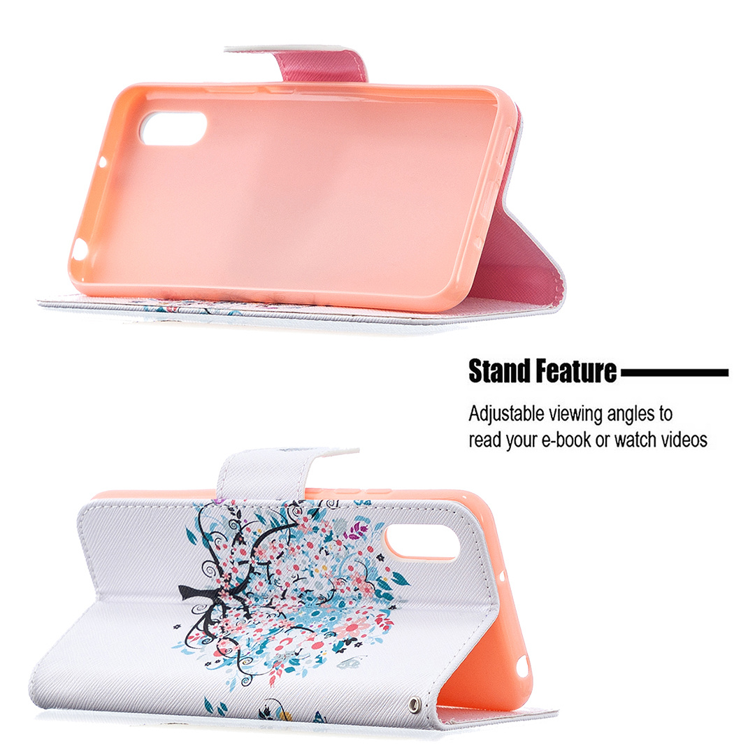 Xiaomi Redmi 9A Case, Colorful Flip PU Leather Wallet Magnetic Phone Bag Cover - Color tree
