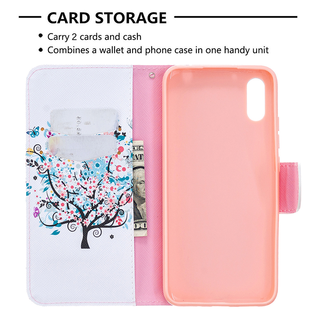 Xiaomi Redmi 9A Case, Colorful Flip PU Leather Wallet Magnetic Phone Bag Cover - Color tree