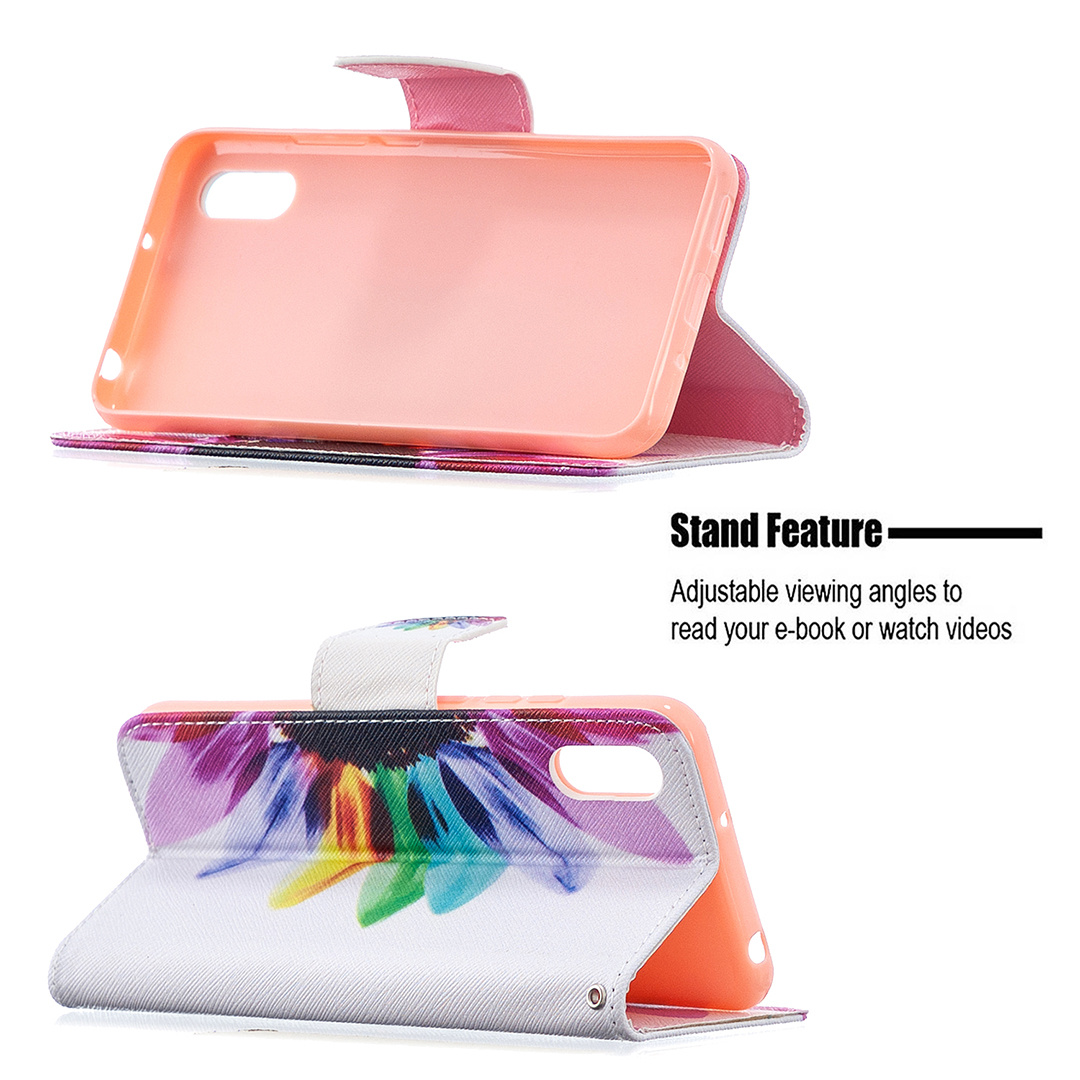 Xiaomi Redmi 9A Case, Colorful Flip PU Leather Wallet Magnetic Phone Bag Cover - Sun Flower