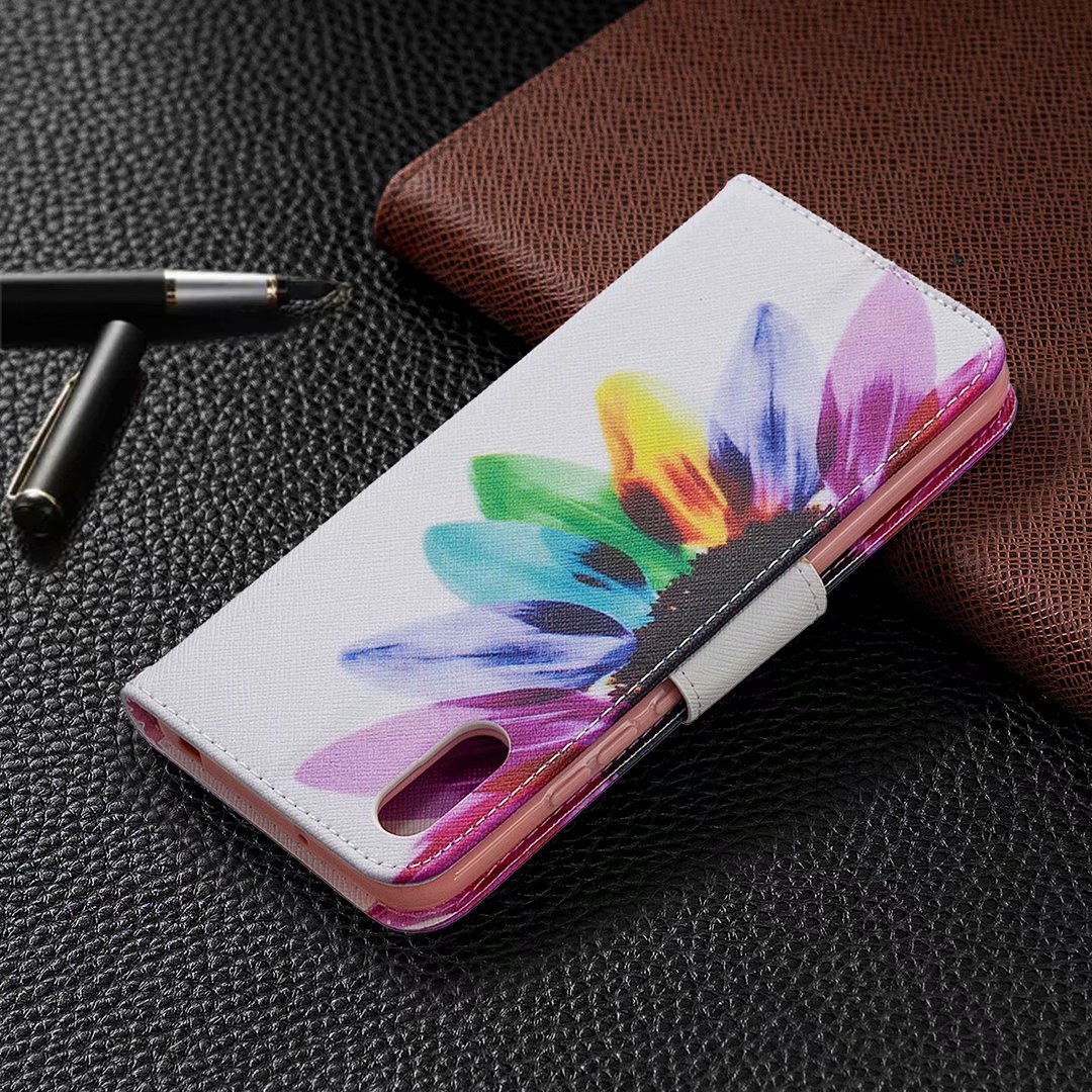Xiaomi Redmi 9A Case, Colorful Flip PU Leather Wallet Magnetic Phone Bag Cover - Sun Flower