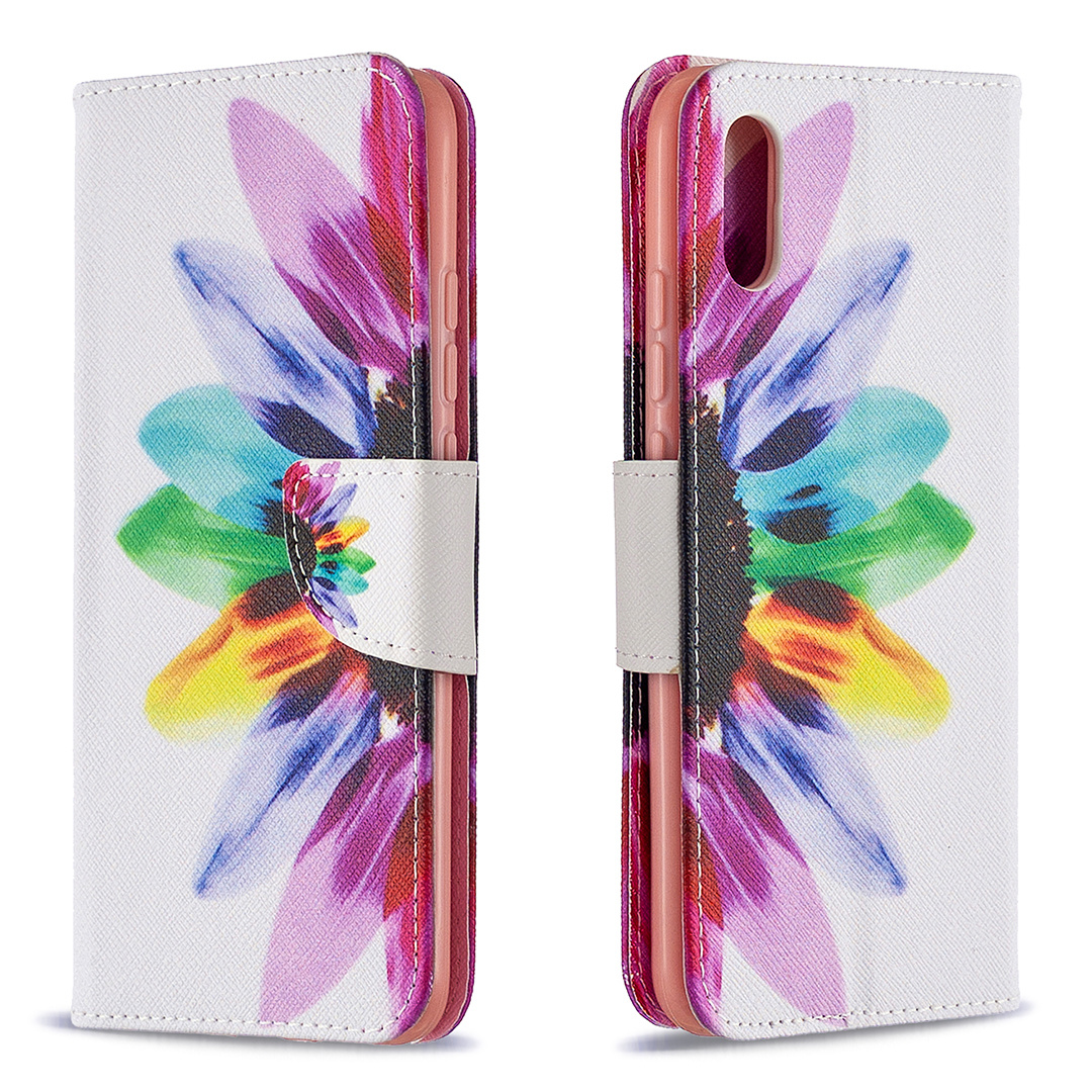 Xiaomi Redmi 9A Case, Colorful Flip PU Leather Wallet Magnetic Phone Bag Cover - Sun Flower