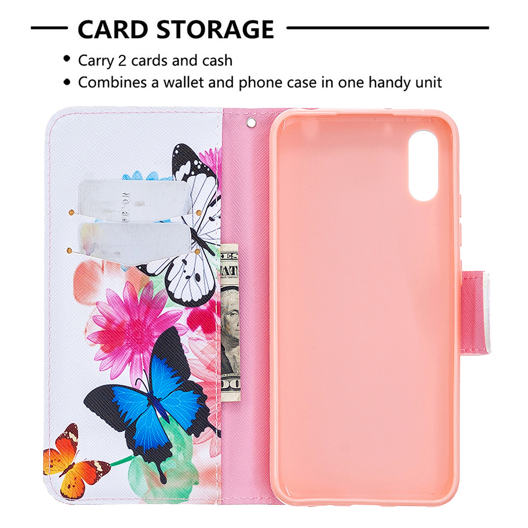 Xiaomi Redmi 9A Case, Colorful Flip PU Leather Wallet Magnetic Phone Bag Cover - Flower Butterfly