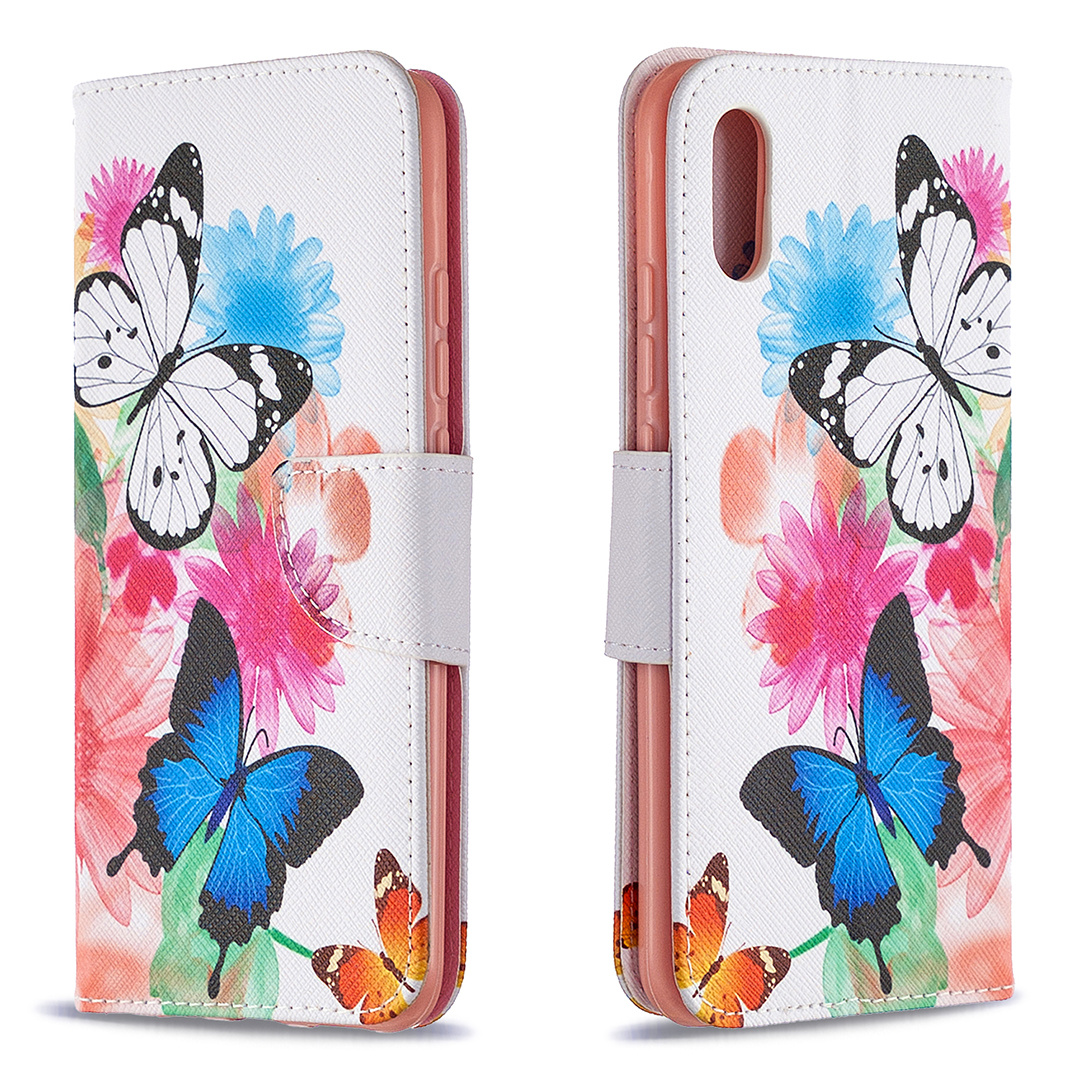 Xiaomi Redmi 9A Case, Colorful Flip PU Leather Wallet Magnetic Phone Bag Cover - Flower Butterfly