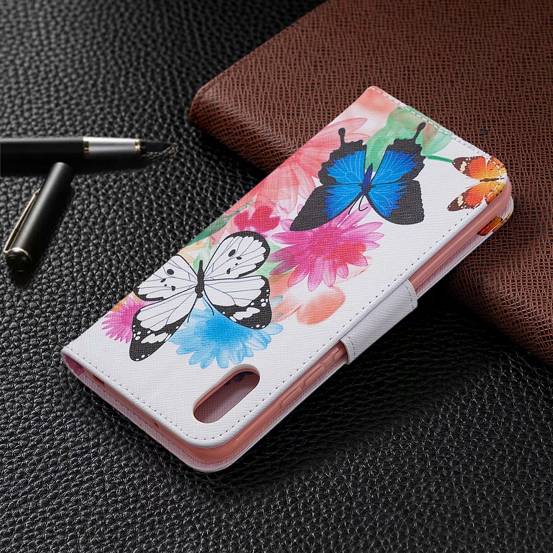 Xiaomi Redmi 9A Case, Colorful Flip PU Leather Wallet Magnetic Phone Bag Cover - Flower Butterfly