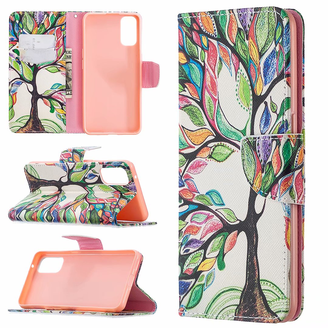 Oppo Reno 4 5G Case, Colorful Flip PU Leather Wallet Magnetic Phone Bag Cover - Painting tree