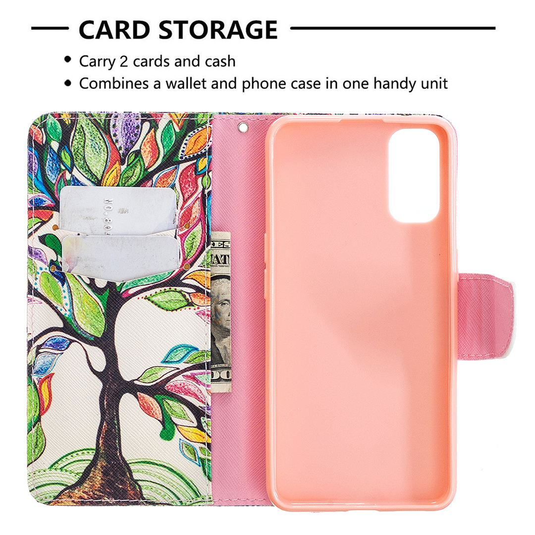 Oppo Reno 4 5G Case, Colorful Flip PU Leather Wallet Magnetic Phone Bag Cover - Painting tree