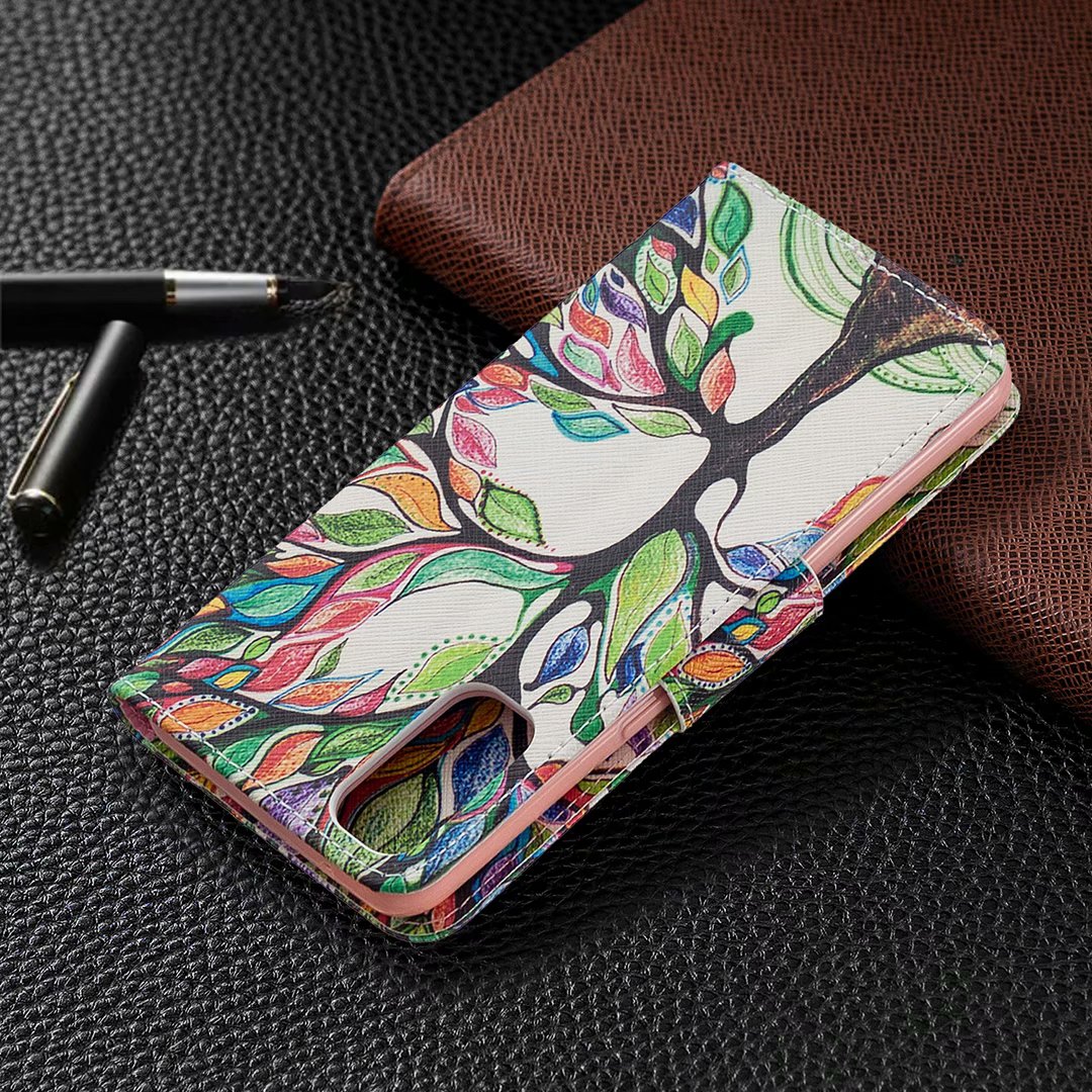 Oppo Reno 4 5G Case, Colorful Flip PU Leather Wallet Magnetic Phone Bag Cover - Painting tree