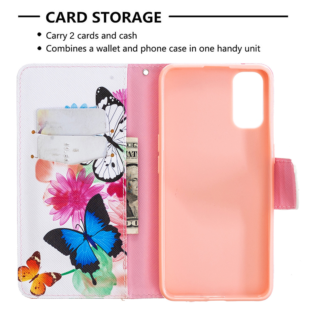 Oppo Reno 4 5G Case, Colorful Flip PU Leather Wallet Magnetic Phone Bag Cover - Flower Butterfly
