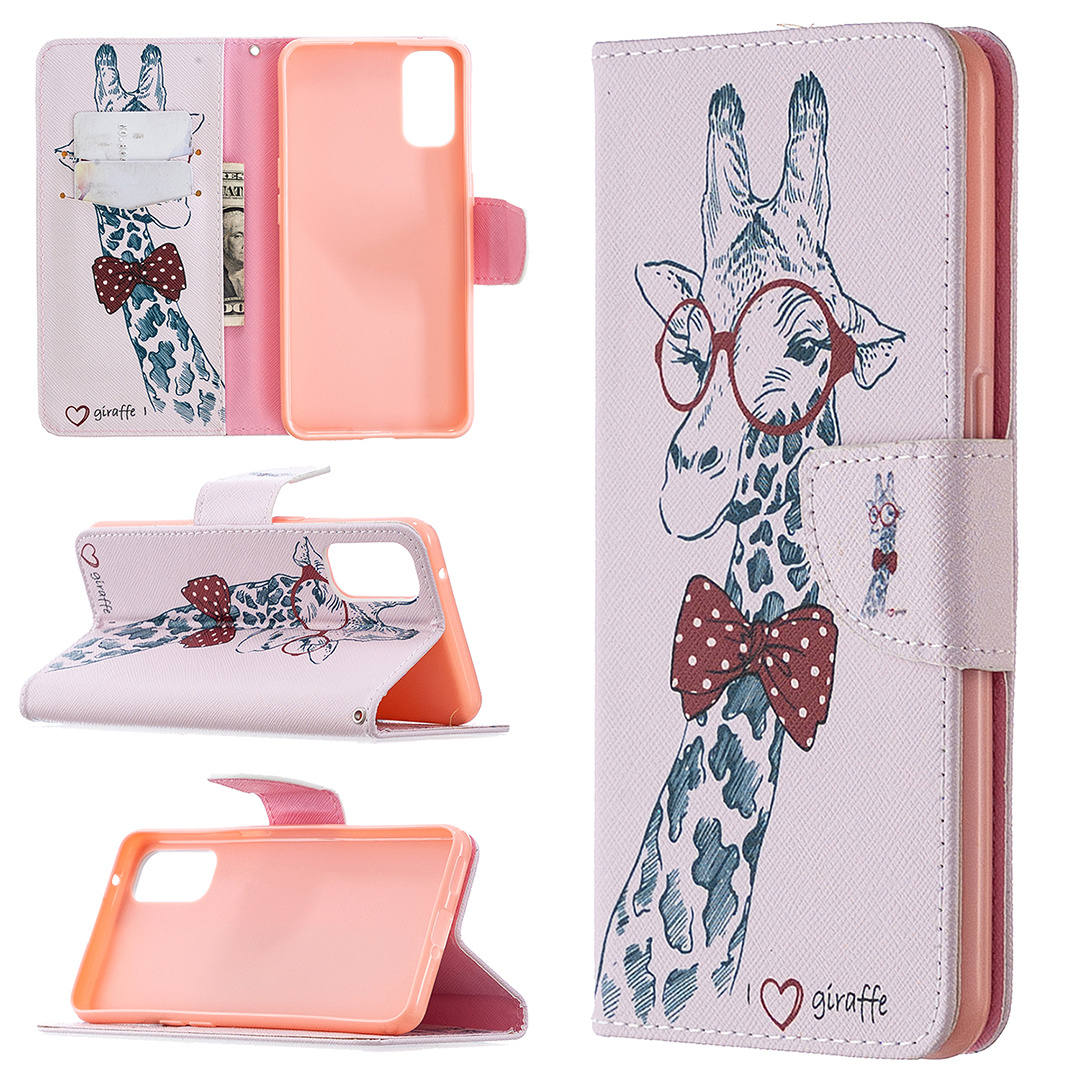 Oppo Reno 4 5G Case, Colorful Flip PU Leather Wallet Magnetic Phone Bag Cover - Giraffe