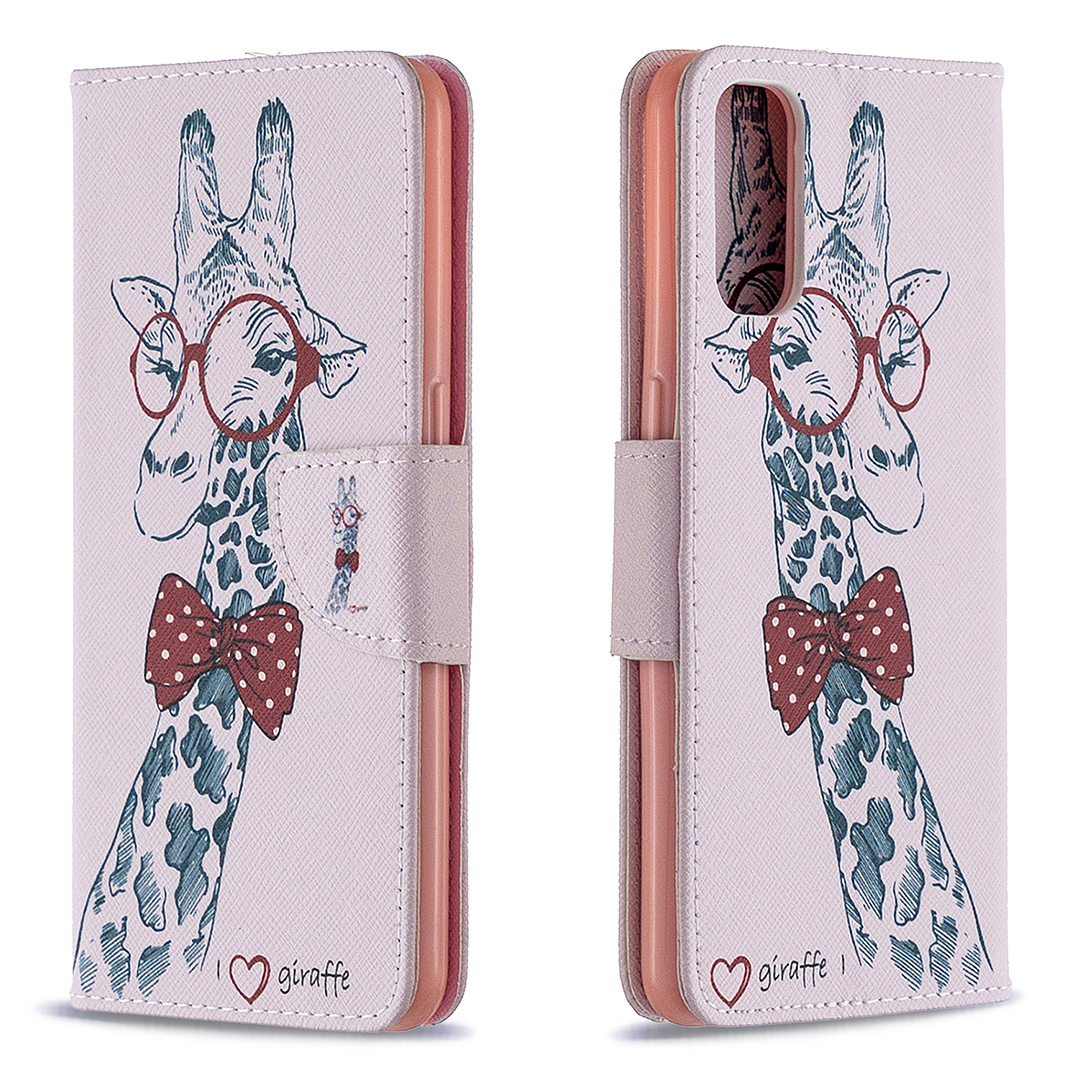 Oppo Reno 4 5G Case, Colorful Flip PU Leather Wallet Magnetic Phone Bag Cover - Giraffe