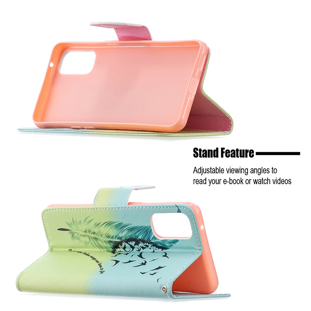 Oppo Reno 4 5G Case, Colorful Flip PU Leather Wallet Magnetic Phone Bag Cover - Free feather