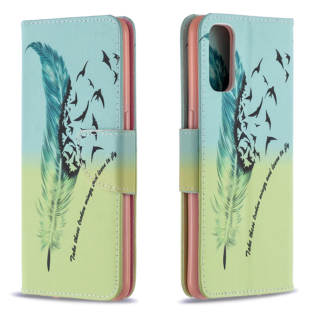 Oppo Reno 4 5G Case, Colorful Flip PU Leather Wallet Magnetic Phone Bag Cover - Free feather