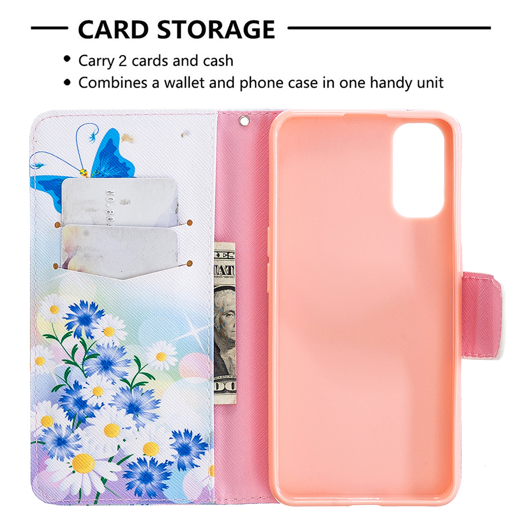 Oppo Reno 4 5G Case, Colorful Flip PU Leather Wallet Magnetic Phone Bag Cover - Flower Butterfly