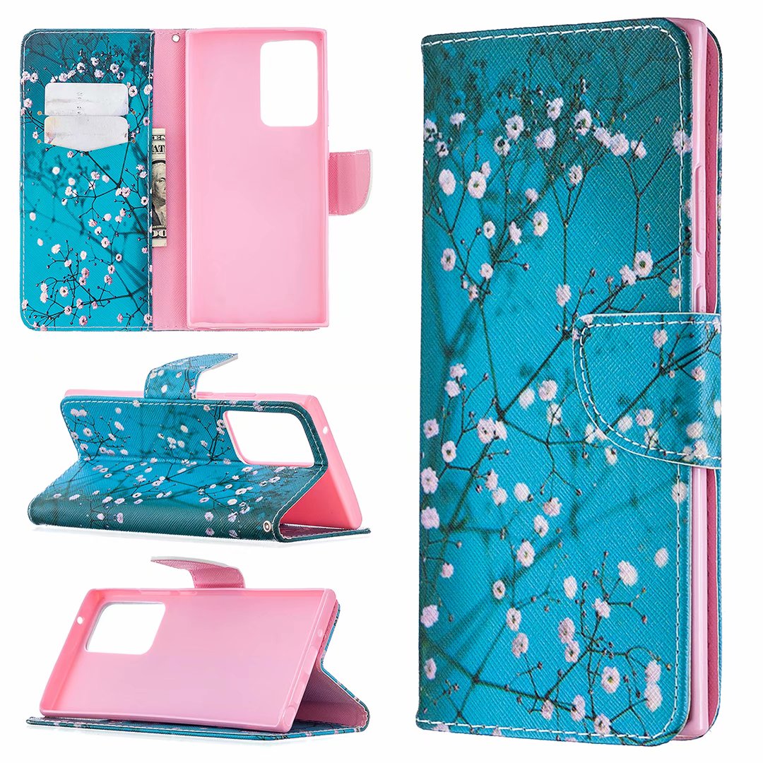 Samsung Galaxy Note 20 Ultra Case, Flip PU Leather Wallet Magnetic Phone Bag Cover - Plum Flower