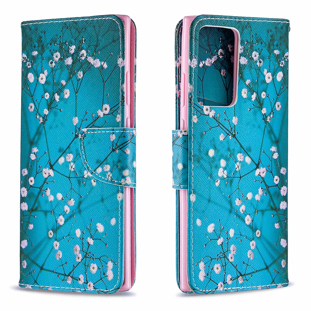 Samsung Galaxy Note 20 Ultra Case, Flip PU Leather Wallet Magnetic Phone Bag Cover - Plum Flower