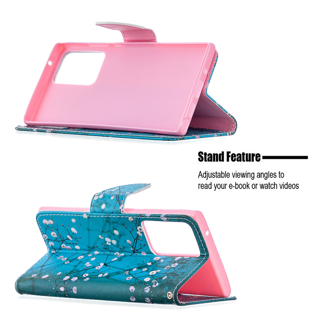 Samsung Galaxy Note 20 Ultra Case, Flip PU Leather Wallet Magnetic Phone Bag Cover - Plum Flower