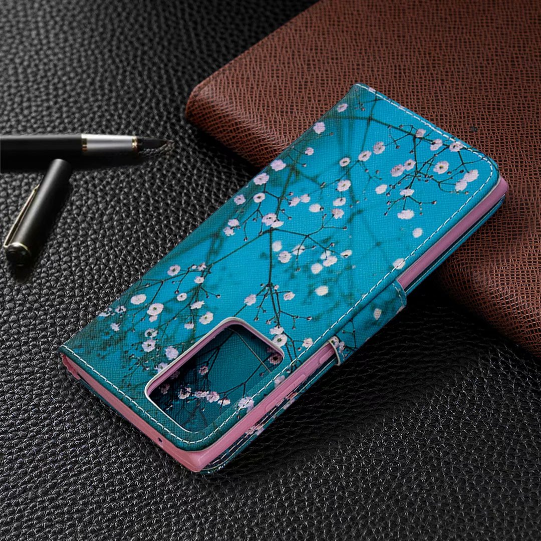 Samsung Galaxy Note 20 Ultra Case, Flip PU Leather Wallet Magnetic Phone Bag Cover - Plum Flower