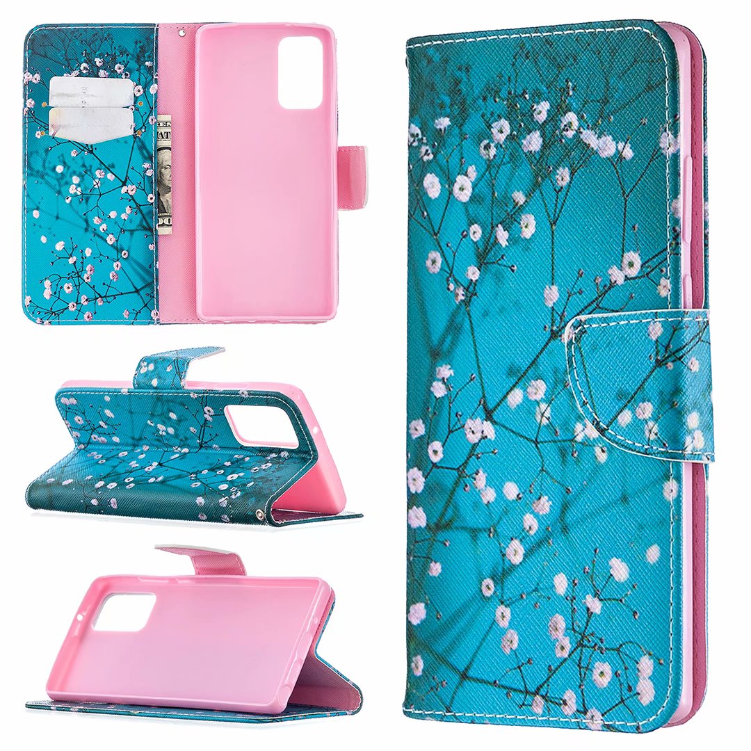 Samsung Galaxy Note 20 Case, Flip PU Leather Wallet Magnetic Phone Bag Cover - Plum Flower