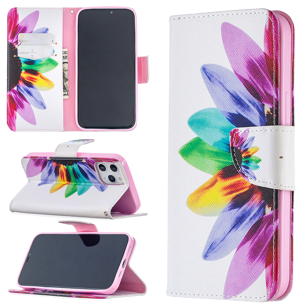iPhone 12 Pro Max 6.7 inch Case, Flip PU Leather Wallet Magnetic Phone Bag Cover - Sun Flower