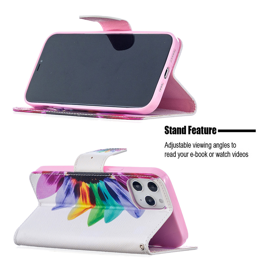 iPhone 12 Pro Max 6.7 inch Case, Flip PU Leather Wallet Magnetic Phone Bag Cover - Sun Flower